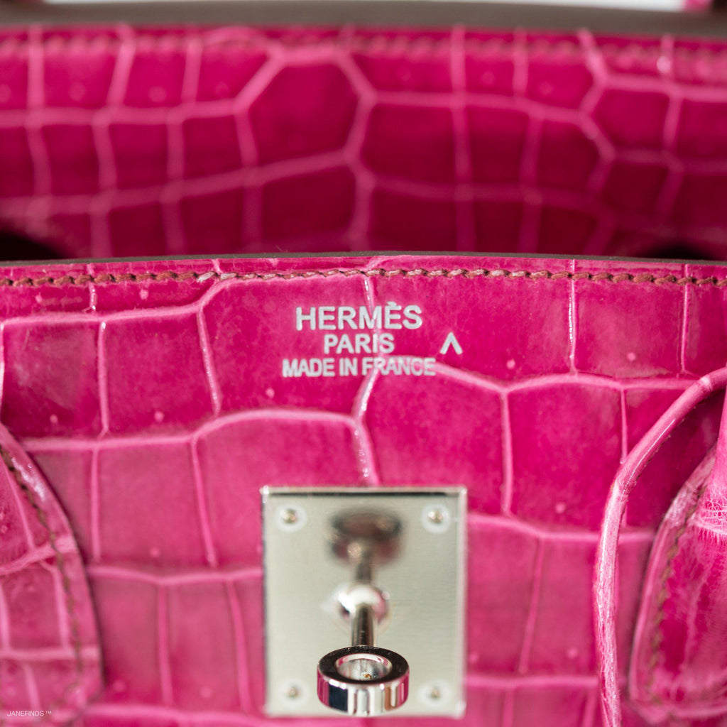 Hermes Birkin 35 Fuchsia Porosus Crocodile with Palladium Hardware - 2011, O Square - Exclusu