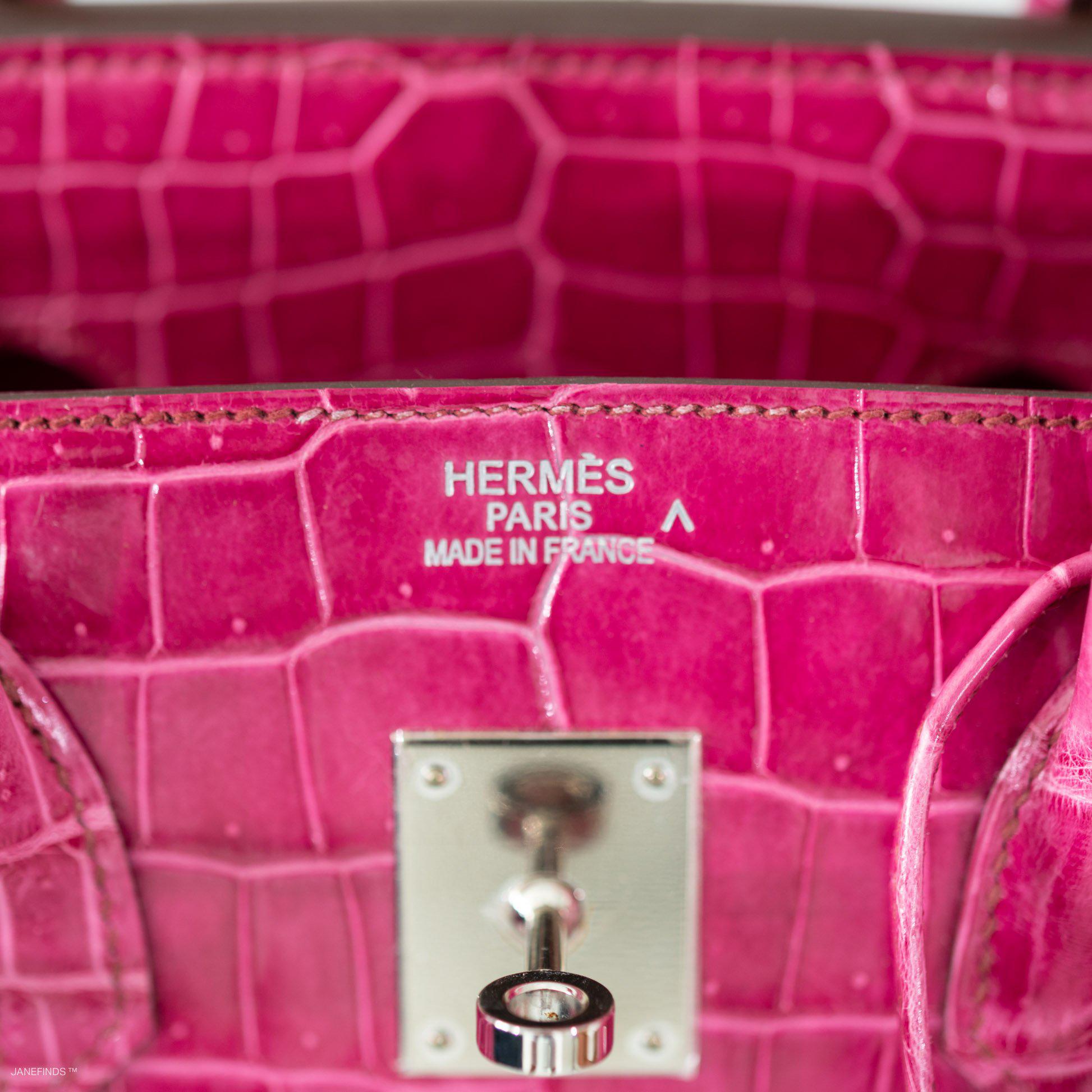 Hermes Birkin 35 Fuchsia Porosus Crocodile with Palladium Hardware - 2011, O Square - Exclusu
