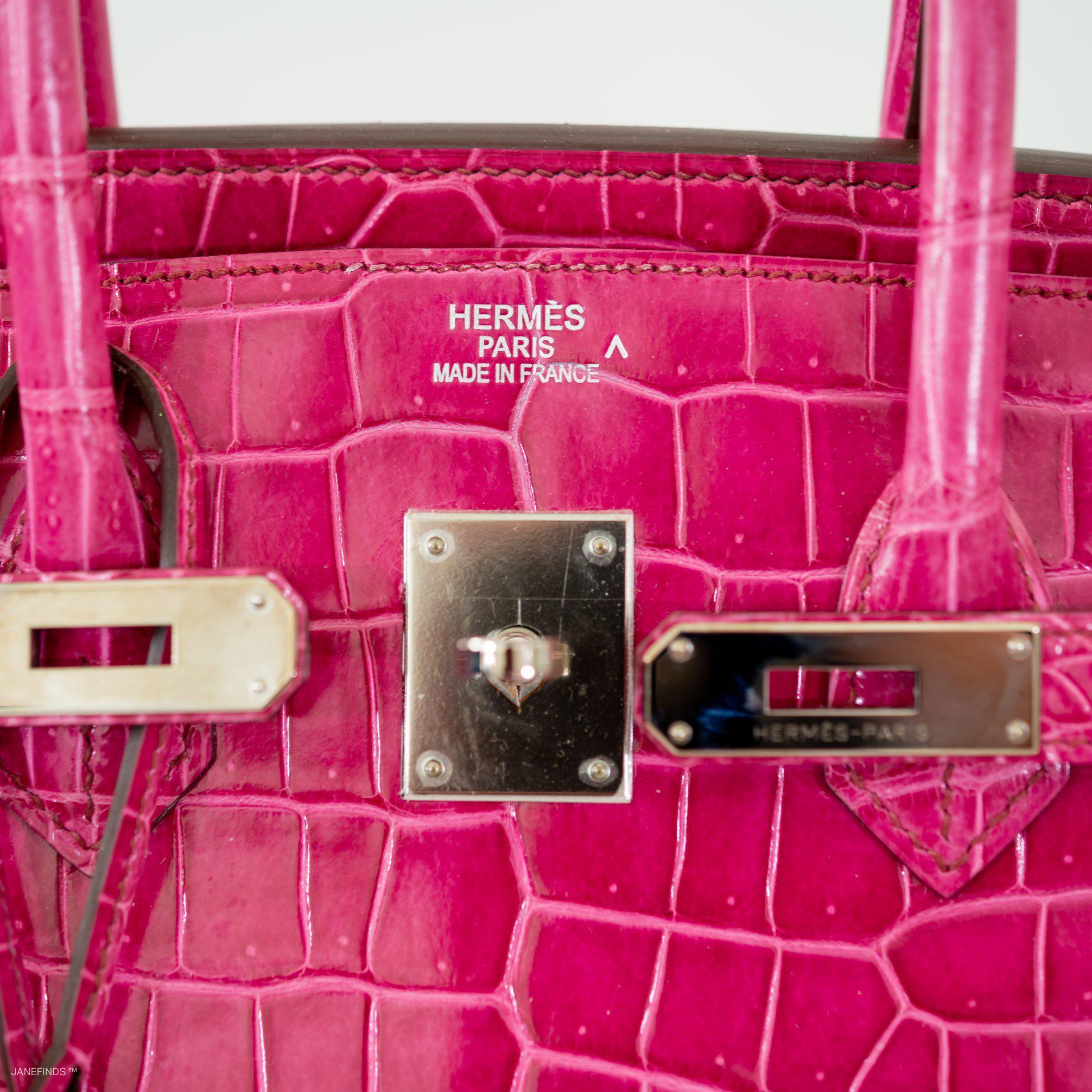 Hermes Birkin 35 Fuchsia Porosus Crocodile with Palladium Hardware - 2011, O Square - Exclusu