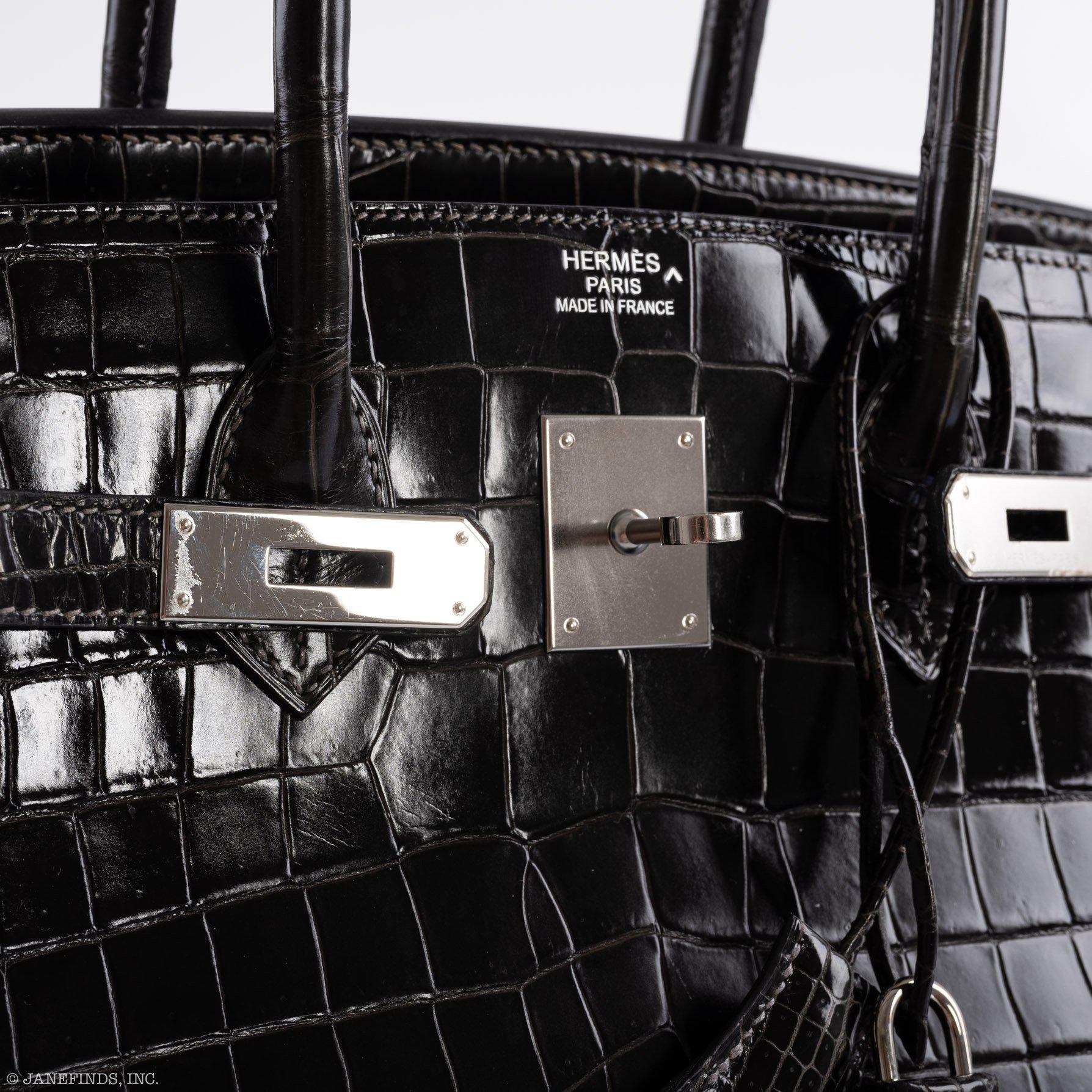 Hermes Birkin 35 Graphite Porosus Crocodile with Palladium Hardware - 2014, R Square - Exclusu