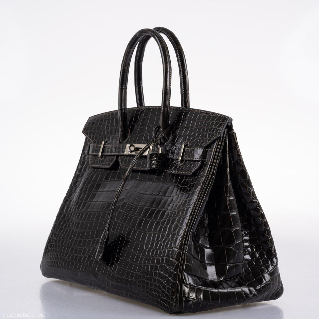 Hermes Birkin 35 Graphite Porosus Crocodile with Palladium Hardware - 2014, R Square - Exclusu