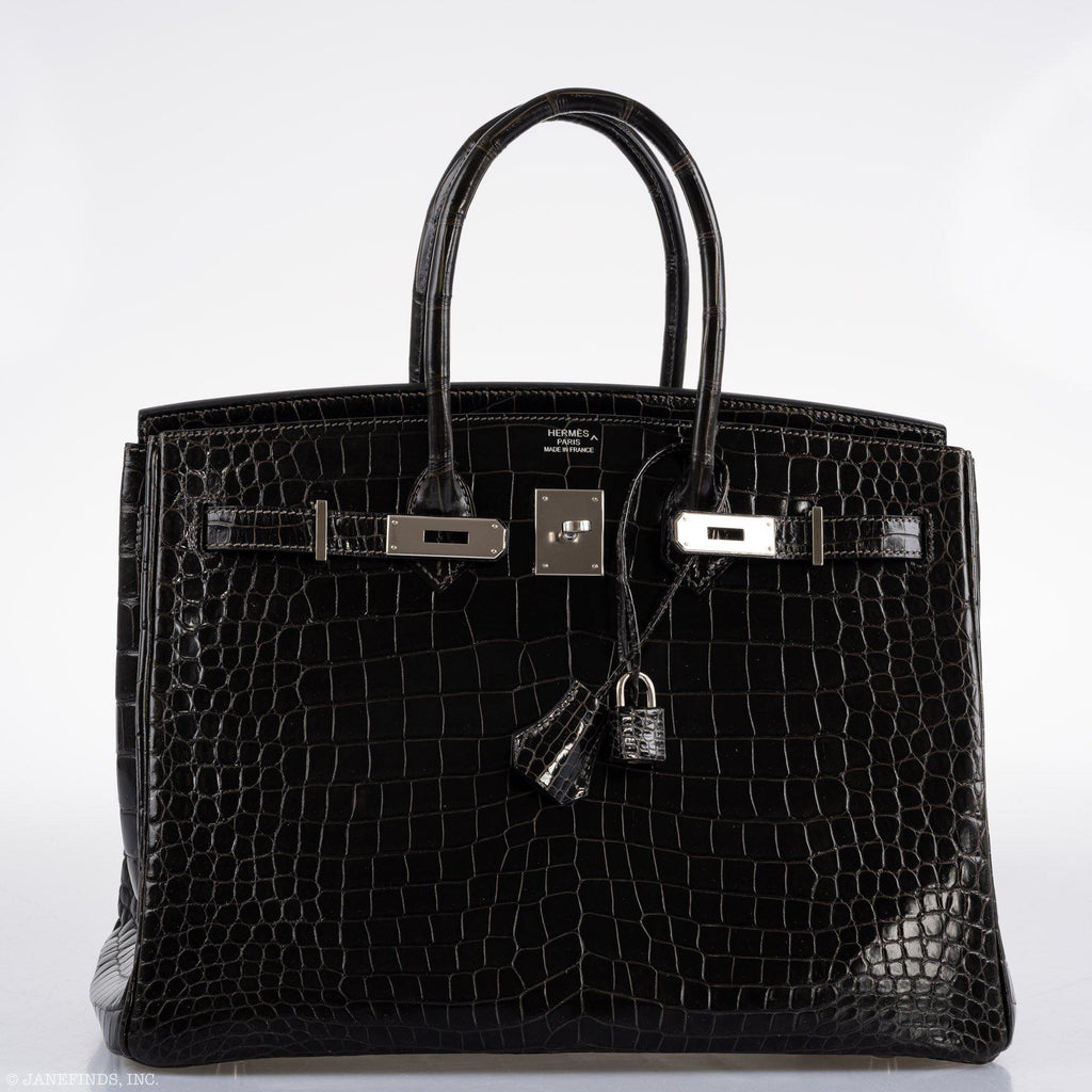 Hermes Birkin 35 Graphite Porosus Crocodile with Palladium Hardware - 2014, R Square - Exclusu