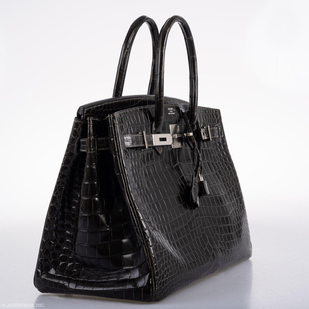 Hermes Birkin 35 Graphite Porosus Crocodile with Palladium Hardware - 2014, R Square - Exclusu