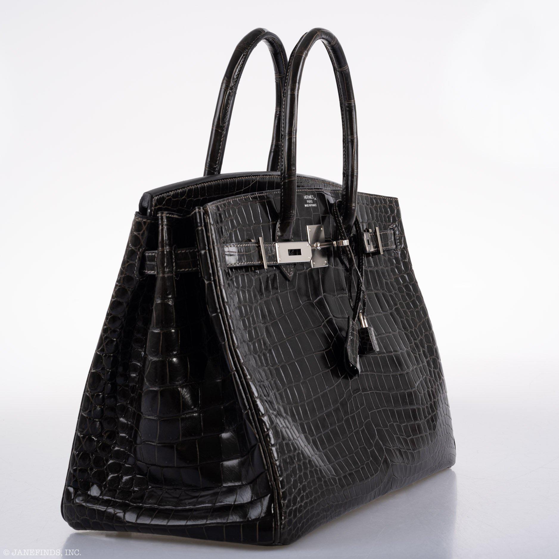Hermes Birkin 35 Graphite Porosus Crocodile with Palladium Hardware - 2014, R Square - Exclusu