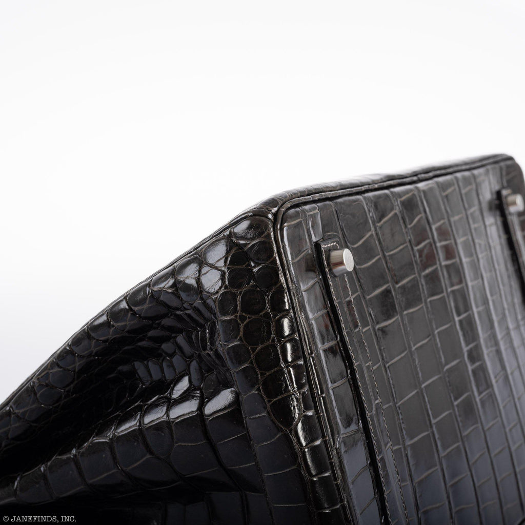 Hermes Birkin 35 Graphite Porosus Crocodile with Palladium Hardware - 2014, R Square - Exclusu