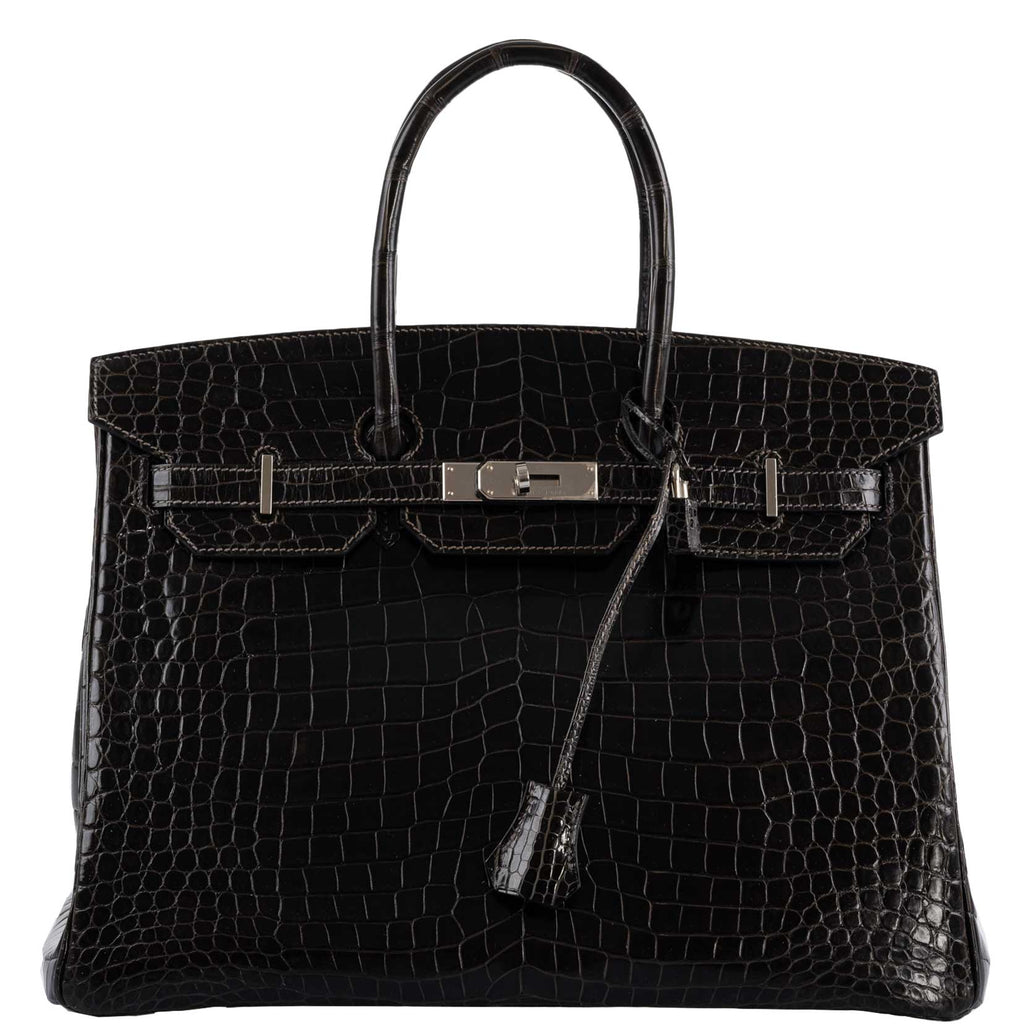 Hermes Birkin 35 Graphite Porosus Crocodile with Palladium Hardware - 2014, R Square - Exclusu