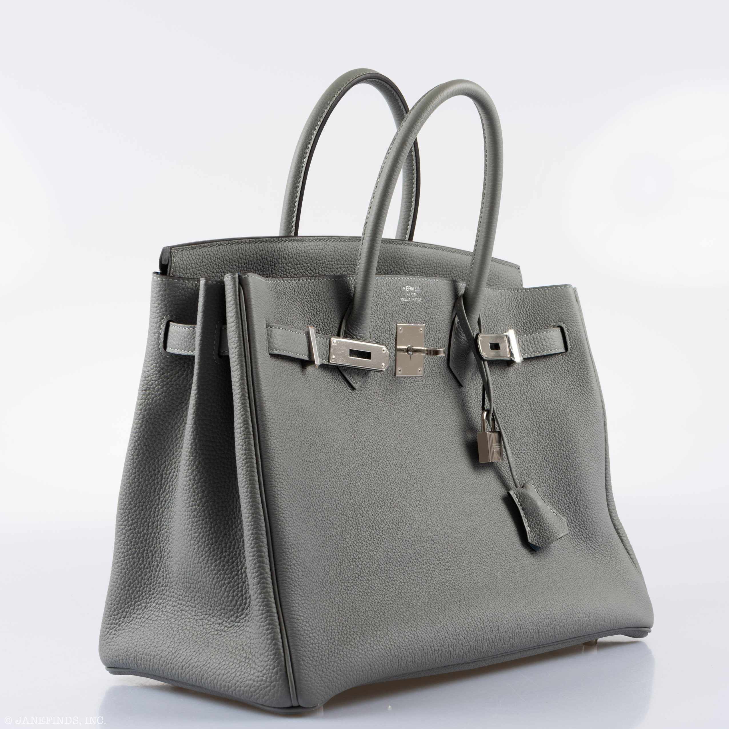 Hermes Birkin 35 Gris Mouette Verso Blue Agate Togo Palladium Hardware - 2016, X - Exclusu