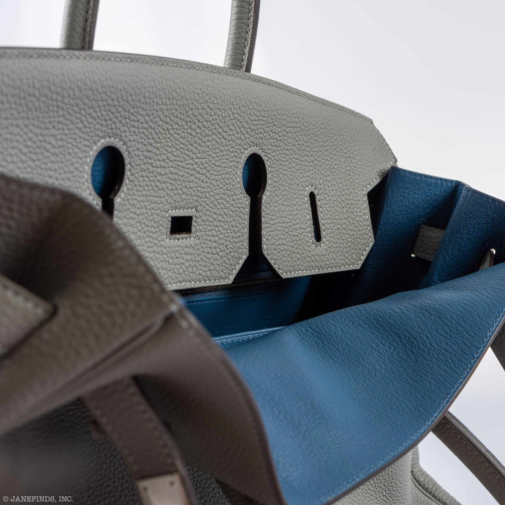 Hermes Birkin 35 Gris Mouette Verso Blue Agate Togo Palladium Hardware - 2016, X - Exclusu