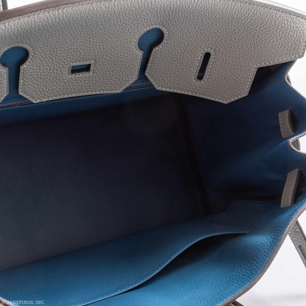 Hermes Birkin 35 Gris Mouette Verso Blue Agate Togo Palladium Hardware - 2016, X - Exclusu