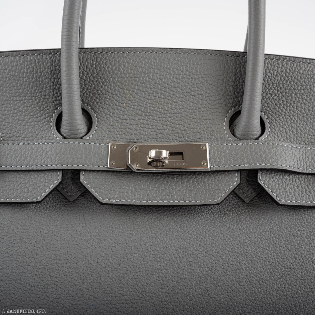 Hermes Birkin 35 Gris Mouette Verso Blue Agate Togo Palladium Hardware - 2016, X - Exclusu