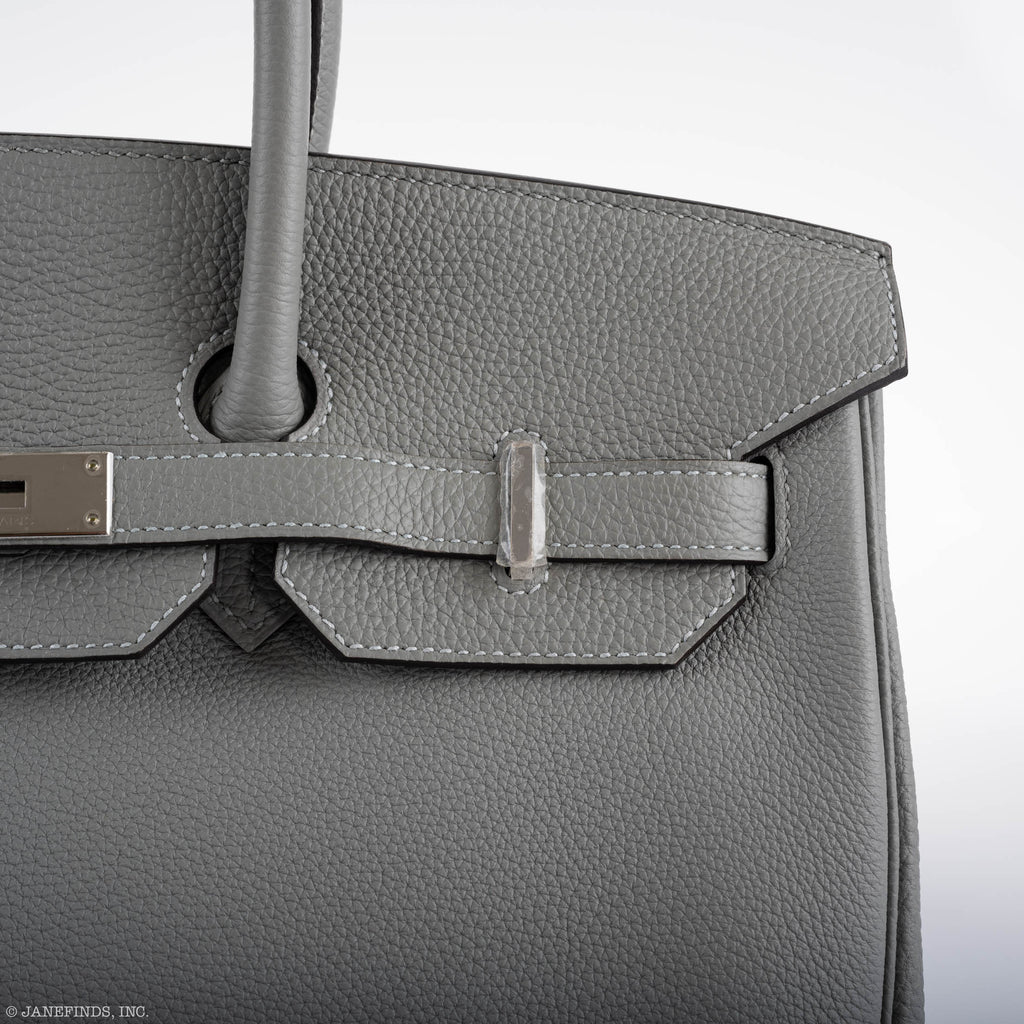Hermes Birkin 35 Gris Mouette Verso Blue Agate Togo Palladium Hardware - 2016, X - Exclusu