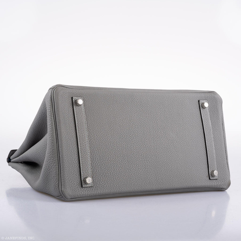 Hermes Birkin 35 Gris Mouette Verso Blue Agate Togo Palladium Hardware - 2016, X - Exclusu