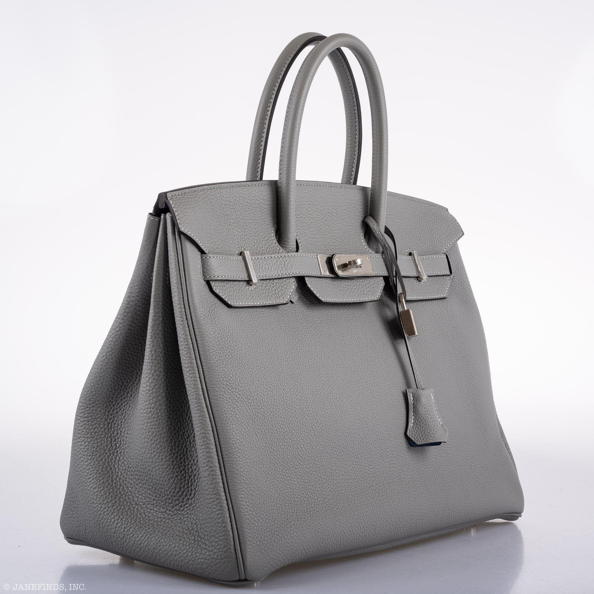 Hermes Birkin 35 Gris Mouette Verso Blue Agate Togo Palladium Hardware - 2016, X - Exclusu