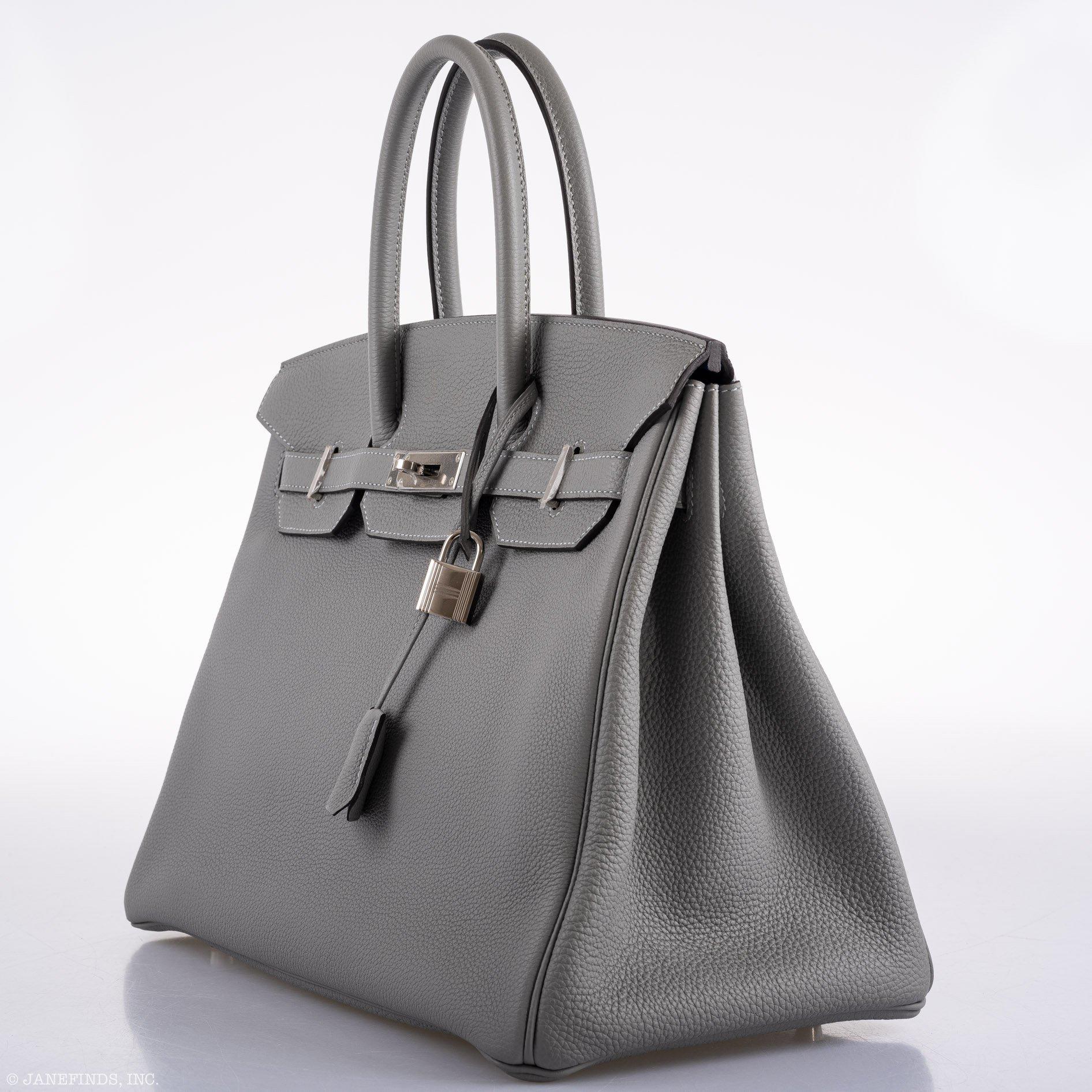 Hermes Birkin 35 Gris Mouette Verso Blue Agate Togo Palladium Hardware - 2016, X - Exclusu