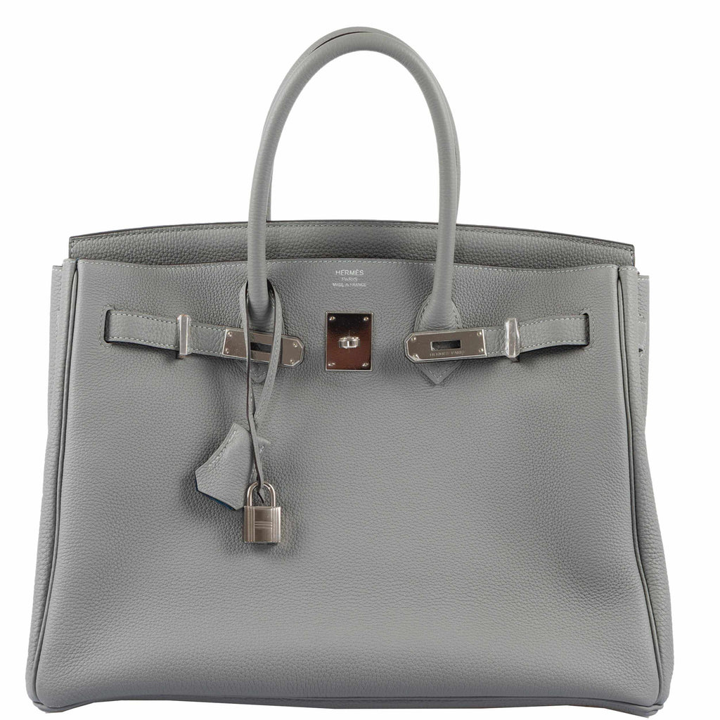 Hermes Birkin 35 Gris Mouette Verso Blue Agate Togo Palladium Hardware - 2016, X - Exclusu