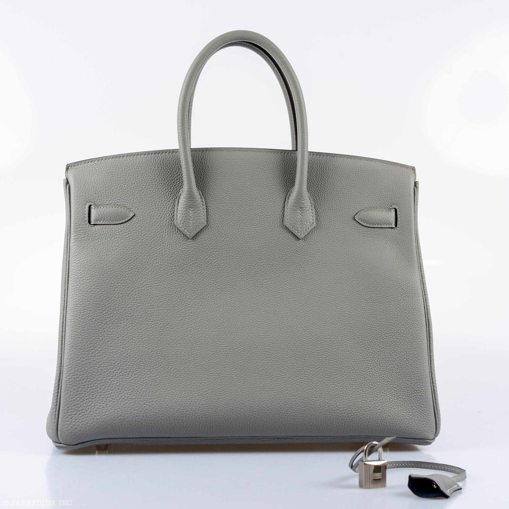Hermes Birkin 35 Gris Mouette Verso Blue Agate Togo Palladium Hardware - 2016, X - Exclusu