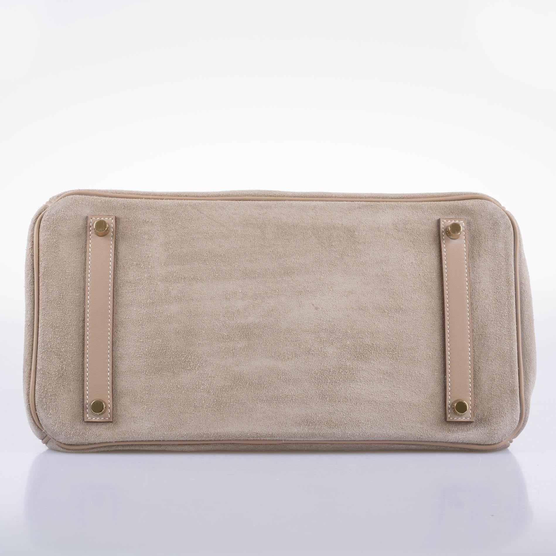 Hermes Birkin 35 Grizzly Argile Veau Doblis Suede & Swift Permabrass Hardware - 2014, R Square - Exclusu