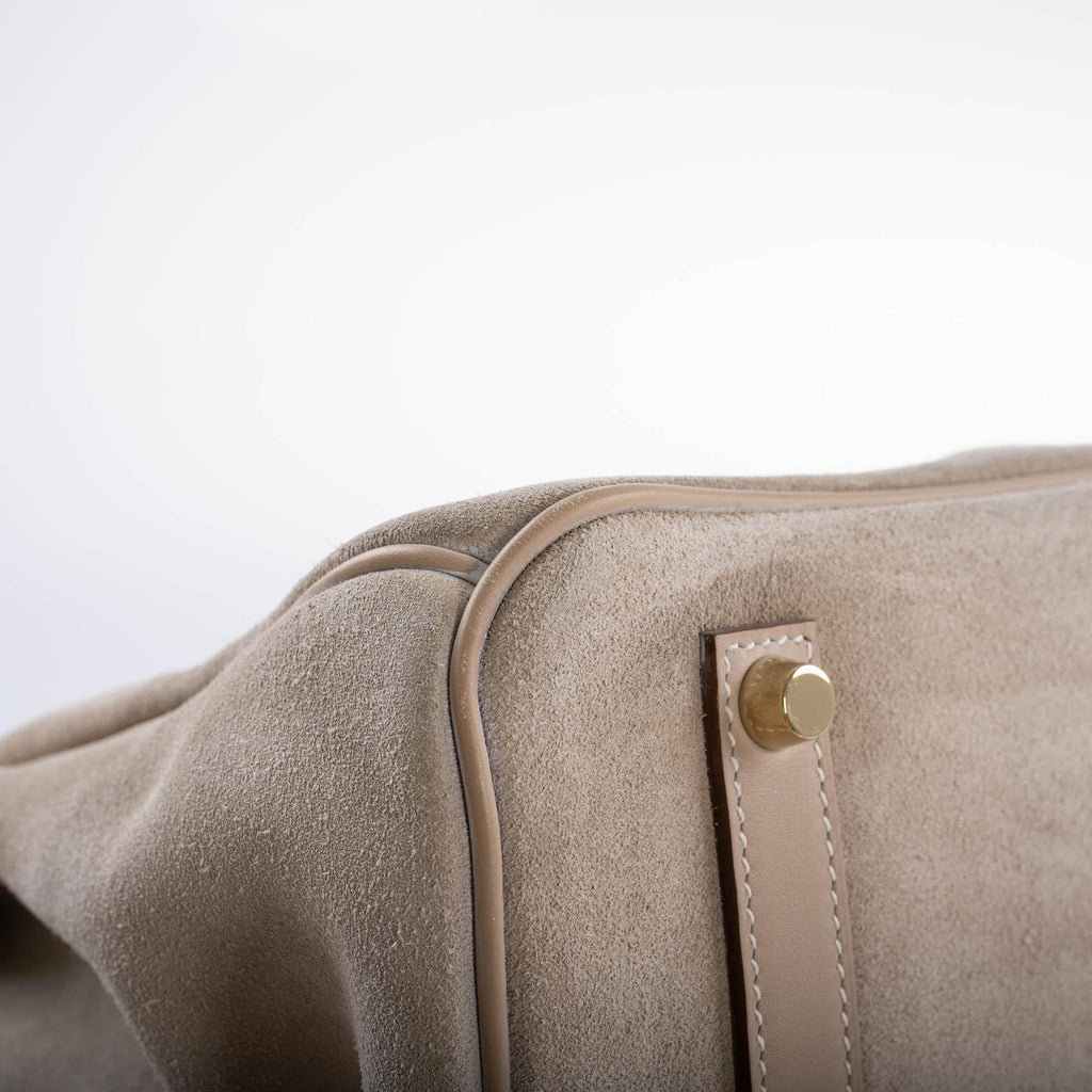 Hermes Birkin 35 Grizzly Argile Veau Doblis Suede & Swift Permabrass Hardware - 2014, R Square - Exclusu