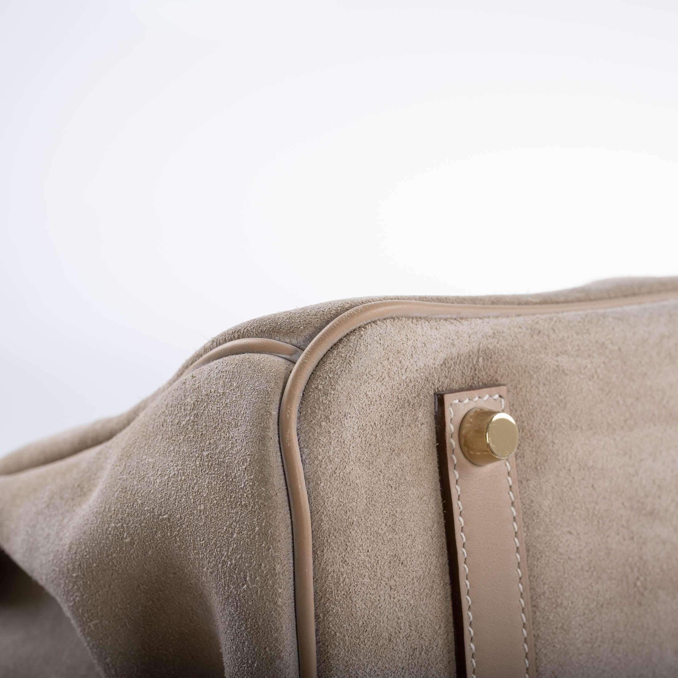 Hermes Birkin 35 Grizzly Argile Veau Doblis Suede & Swift Permabrass Hardware - 2014, R Square - Exclusu