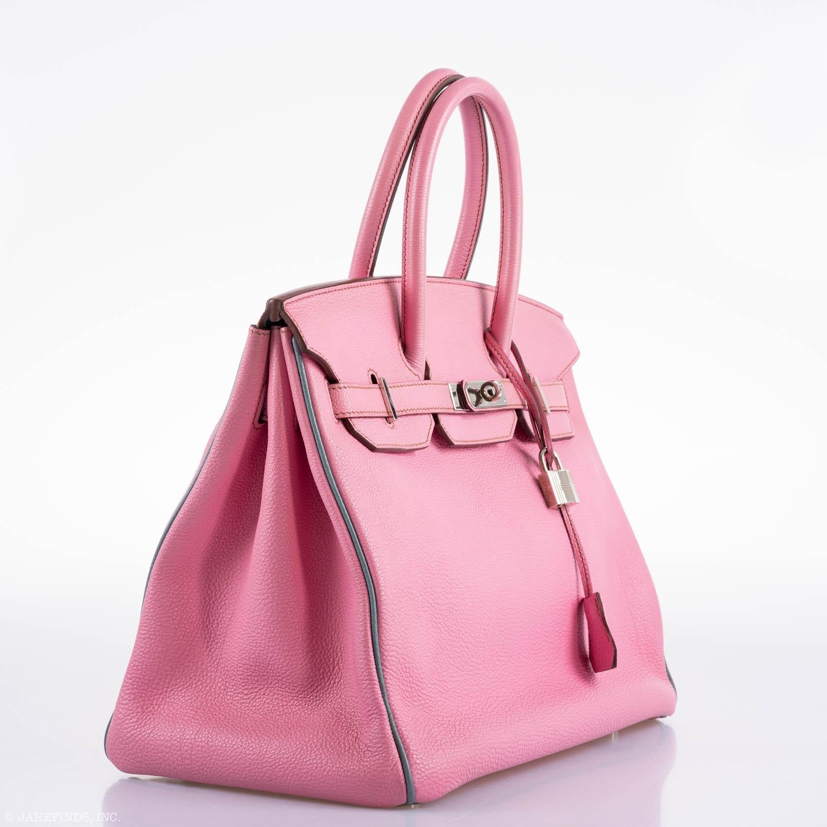 Hermes Birkin 35 HSS 5P Bubblegum Pink & Celeste Togo Palladium Hardware - 2011, Square O - Exclusu
