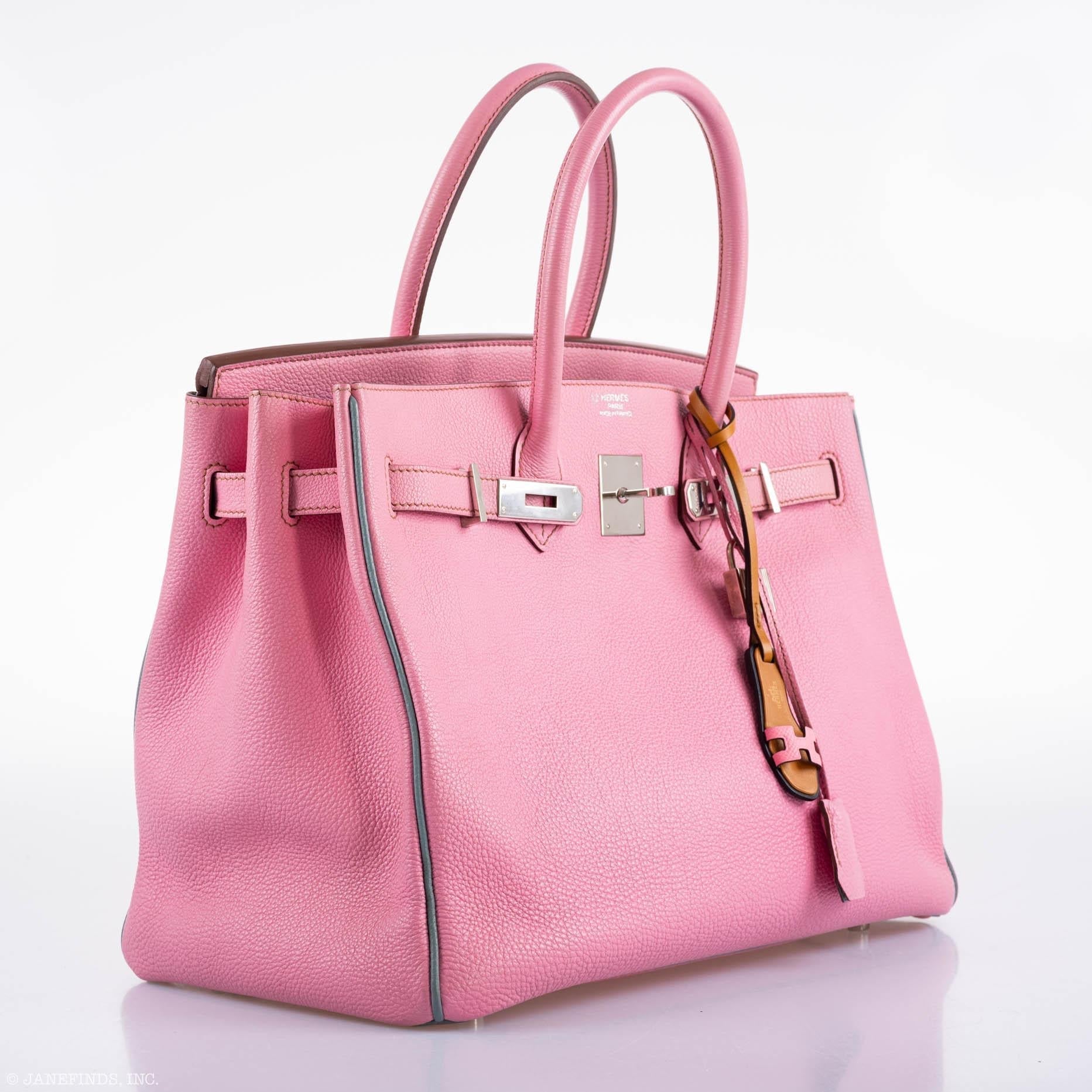 Hermes Birkin 35 HSS 5P Bubblegum Pink & Celeste Togo Palladium Hardware - 2011, Square O - Exclusu