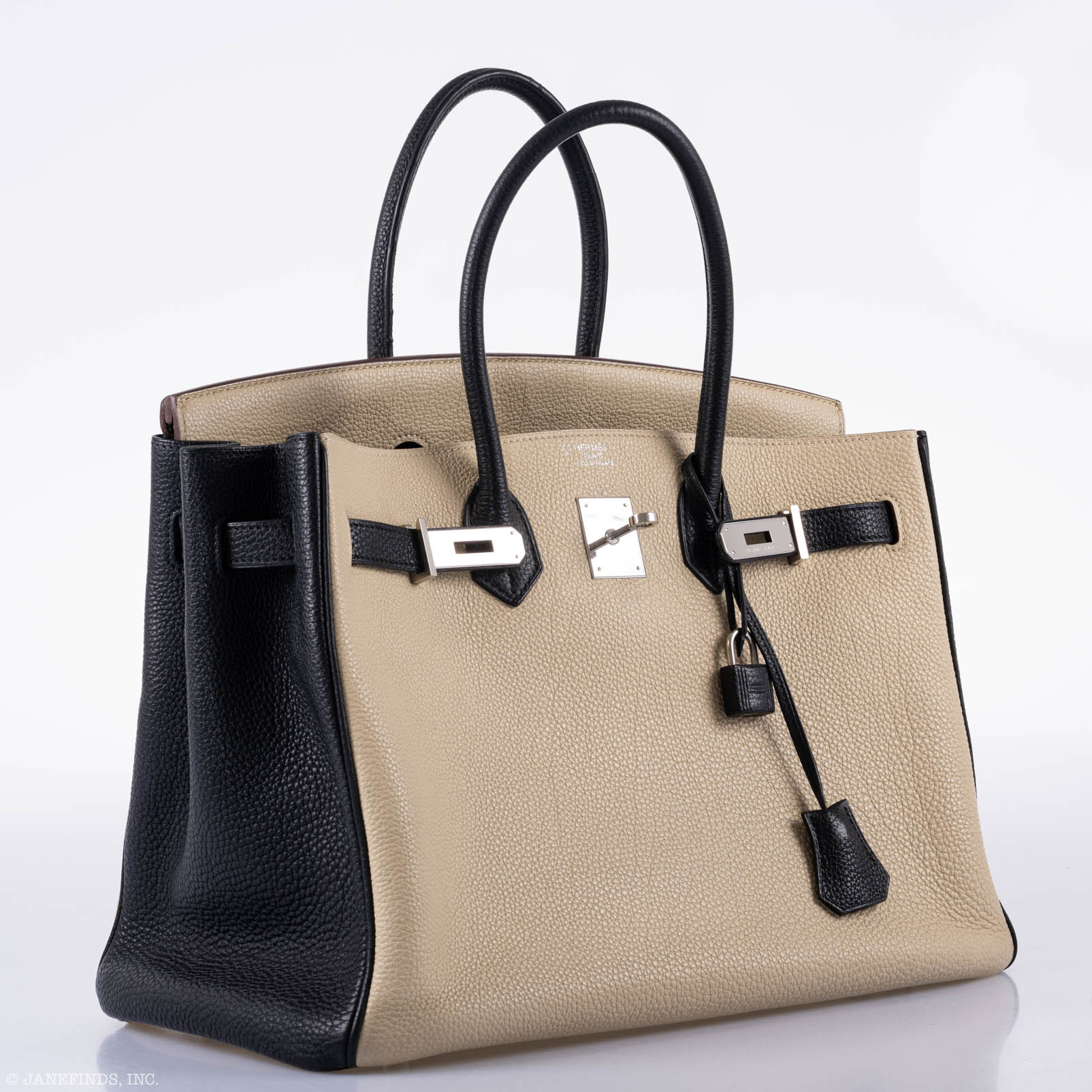 Hermes Birkin 35 HSS Black & Parchemin Togo Leather Palladium Hardware - 2009, M Square - Exclusu