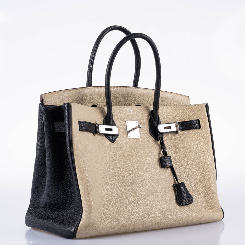 Hermes Birkin 35 HSS Black & Parchemin Togo Leather Palladium Hardware - 2009, M Square - Exclusu