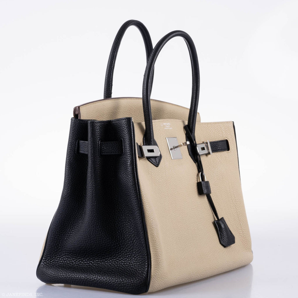 Hermes Birkin 35 HSS Black & Parchemin Togo Leather Palladium Hardware - 2009, M Square - Exclusu