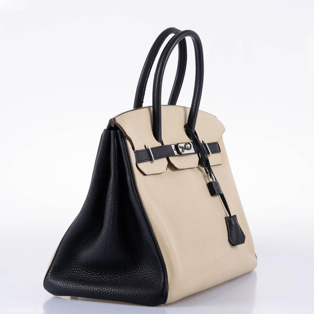 Hermes Birkin 35 HSS Black & Parchemin Togo Leather Palladium Hardware - 2009, M Square - Exclusu