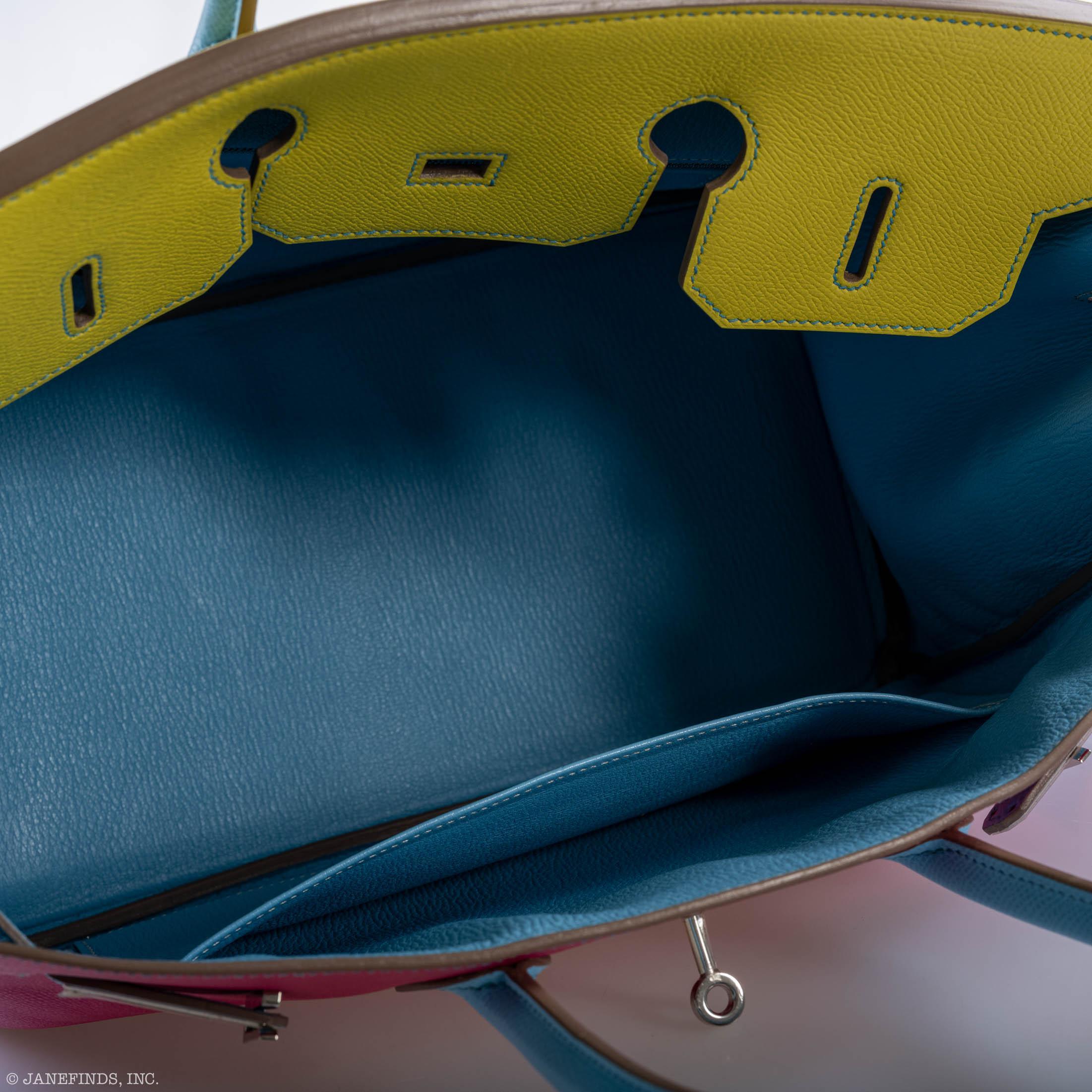 Hermes Birkin 35 HSS Rose Tyrien, Blue Celeste, Lime Epsom Palladium Hardware - 2011, O - Exclusu