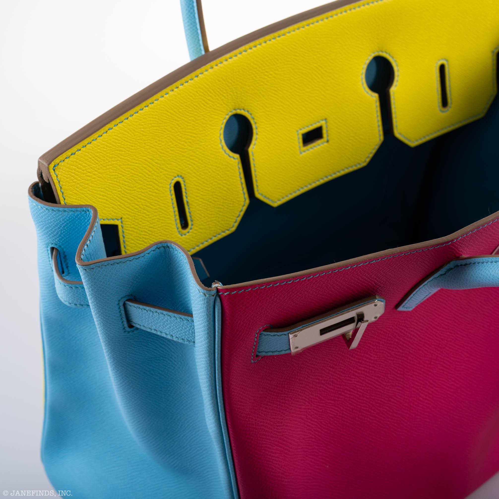 Hermes Birkin 35 HSS Rose Tyrien, Blue Celeste, Lime Epsom Palladium Hardware - 2011, O - Exclusu