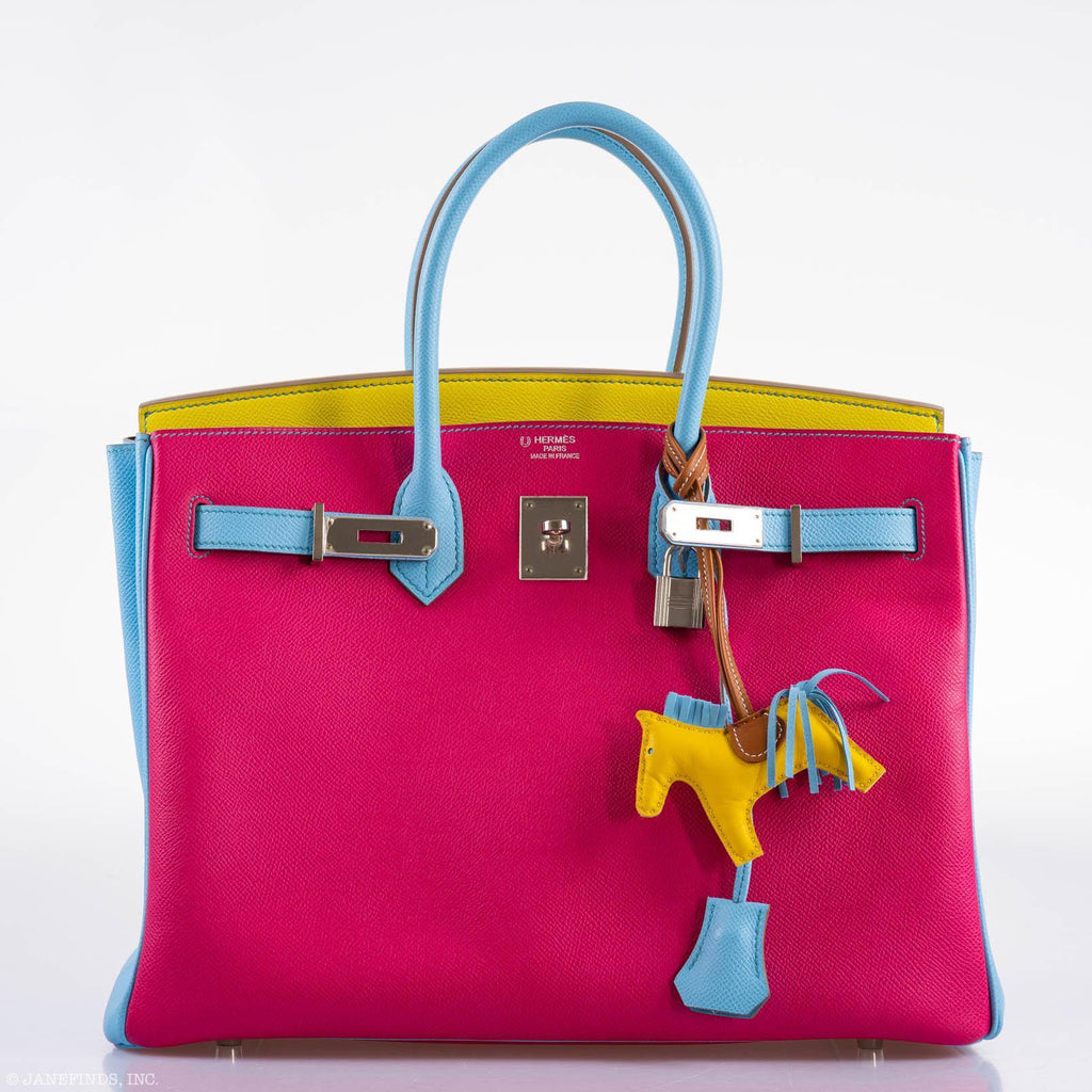 Hermes Birkin 35 HSS Rose Tyrien, Blue Celeste, Lime Epsom Palladium Hardware - 2011, O - Exclusu