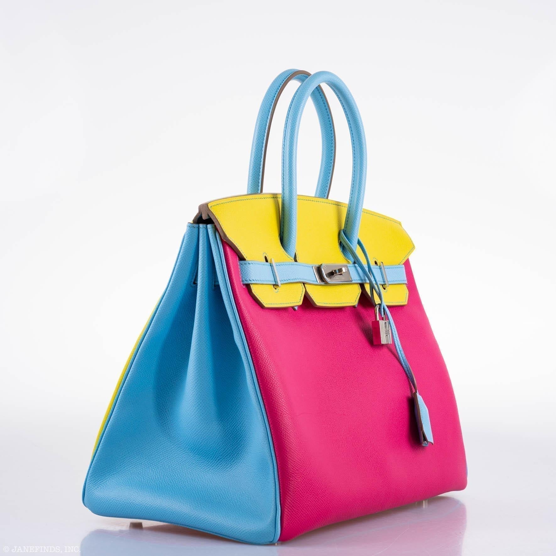 Hermes Birkin 35 HSS Rose Tyrien, Blue Celeste, Lime Epsom Palladium Hardware - 2011, O - Exclusu