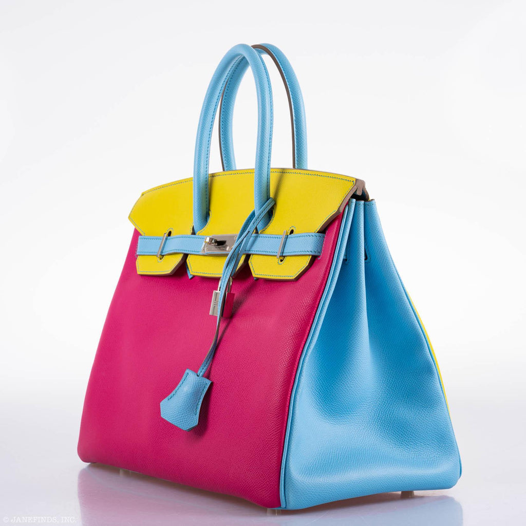 Hermes Birkin 35 HSS Rose Tyrien, Blue Celeste, Lime Epsom Palladium Hardware - 2011, O - Exclusu