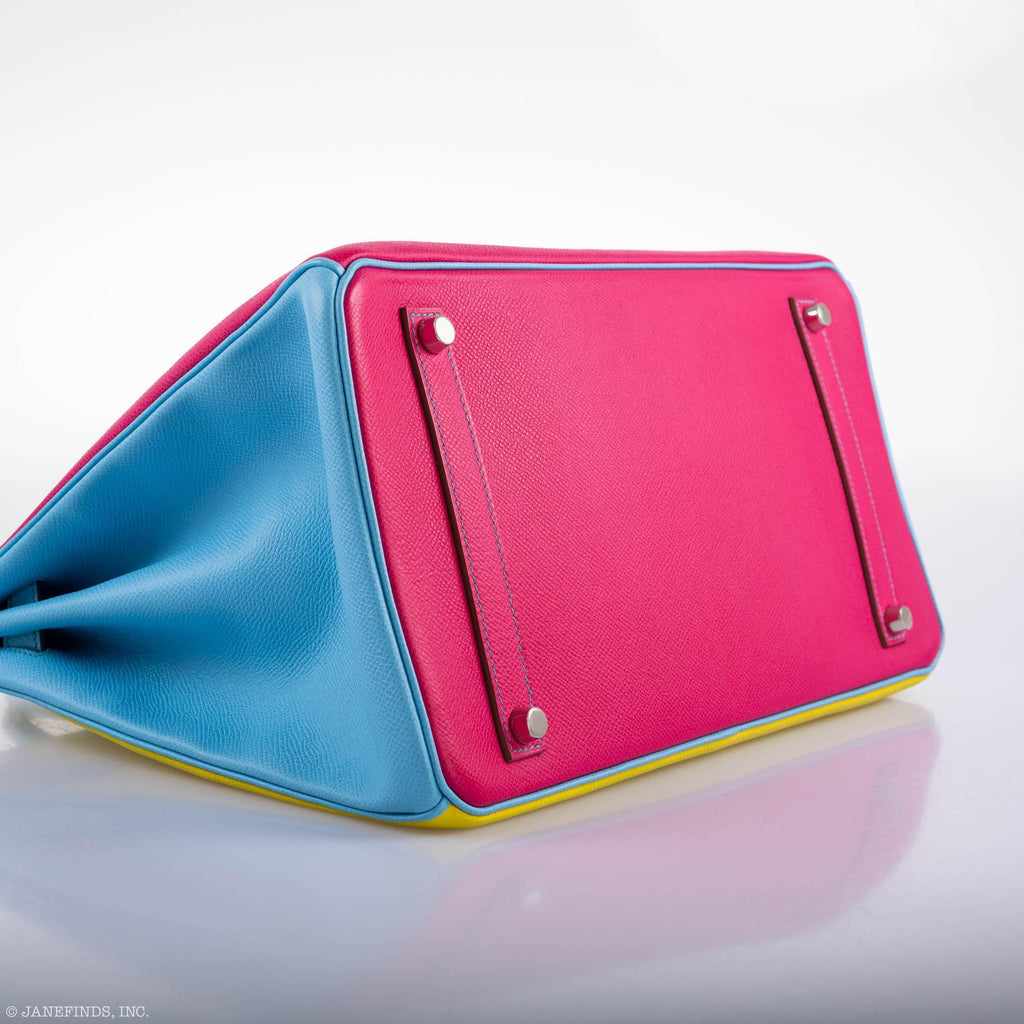 Hermes Birkin 35 HSS Rose Tyrien, Blue Celeste, Lime Epsom Palladium Hardware - 2011, O - Exclusu