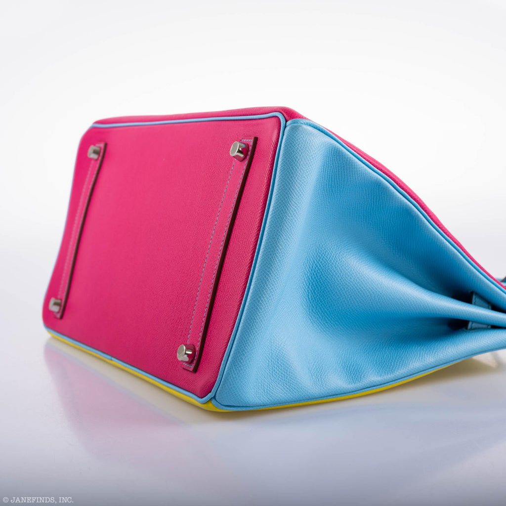 Hermes Birkin 35 HSS Rose Tyrien, Blue Celeste, Lime Epsom Palladium Hardware - 2011, O - Exclusu