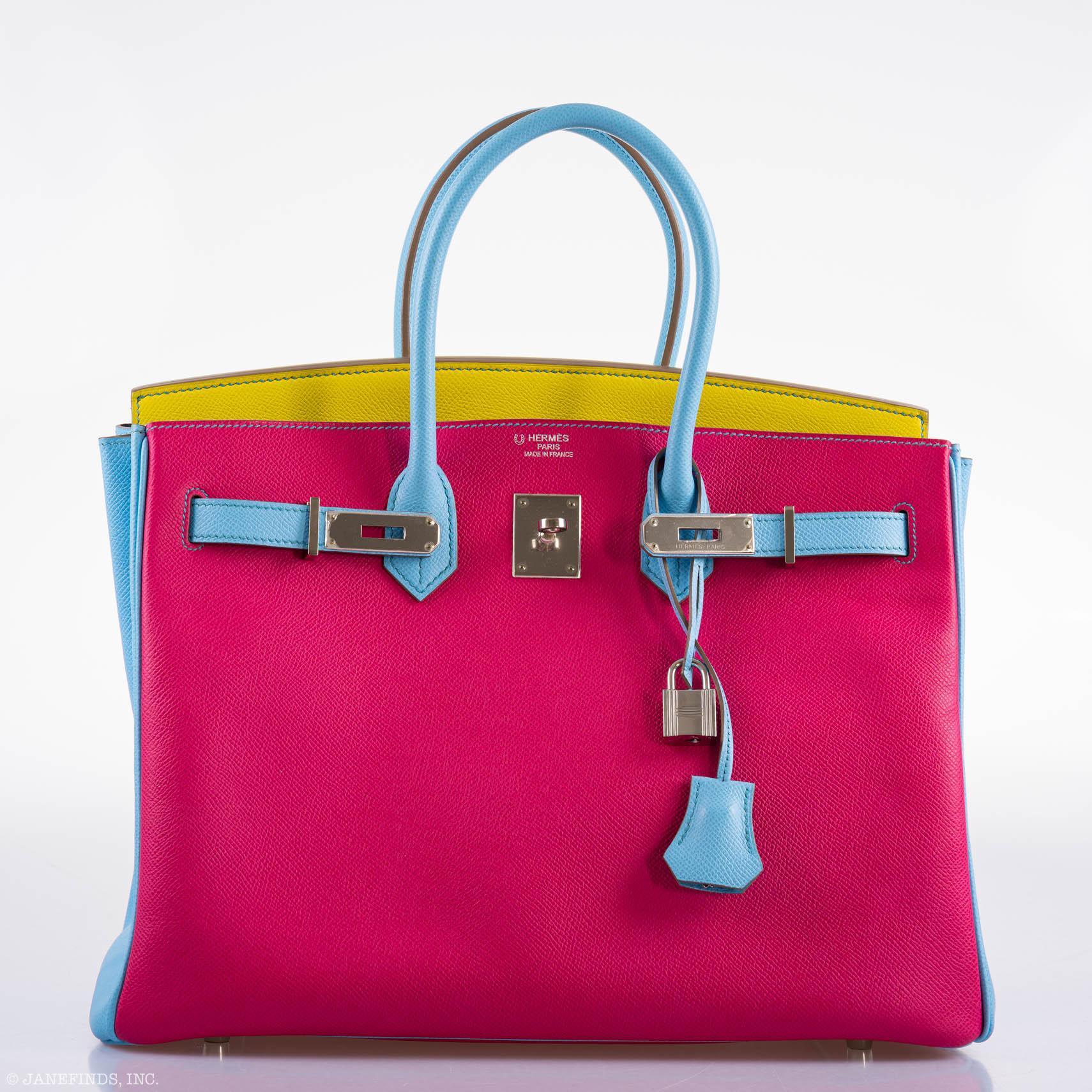 Hermes Birkin 35 HSS Rose Tyrien, Blue Celeste, Lime Epsom Palladium Hardware - 2011, O - Exclusu