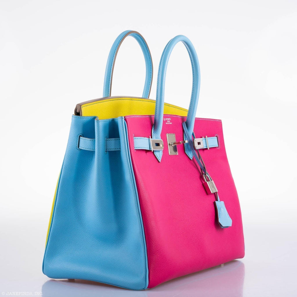 Hermes Birkin 35 HSS Rose Tyrien, Blue Celeste, Lime Epsom Palladium Hardware - 2011, O - Exclusu