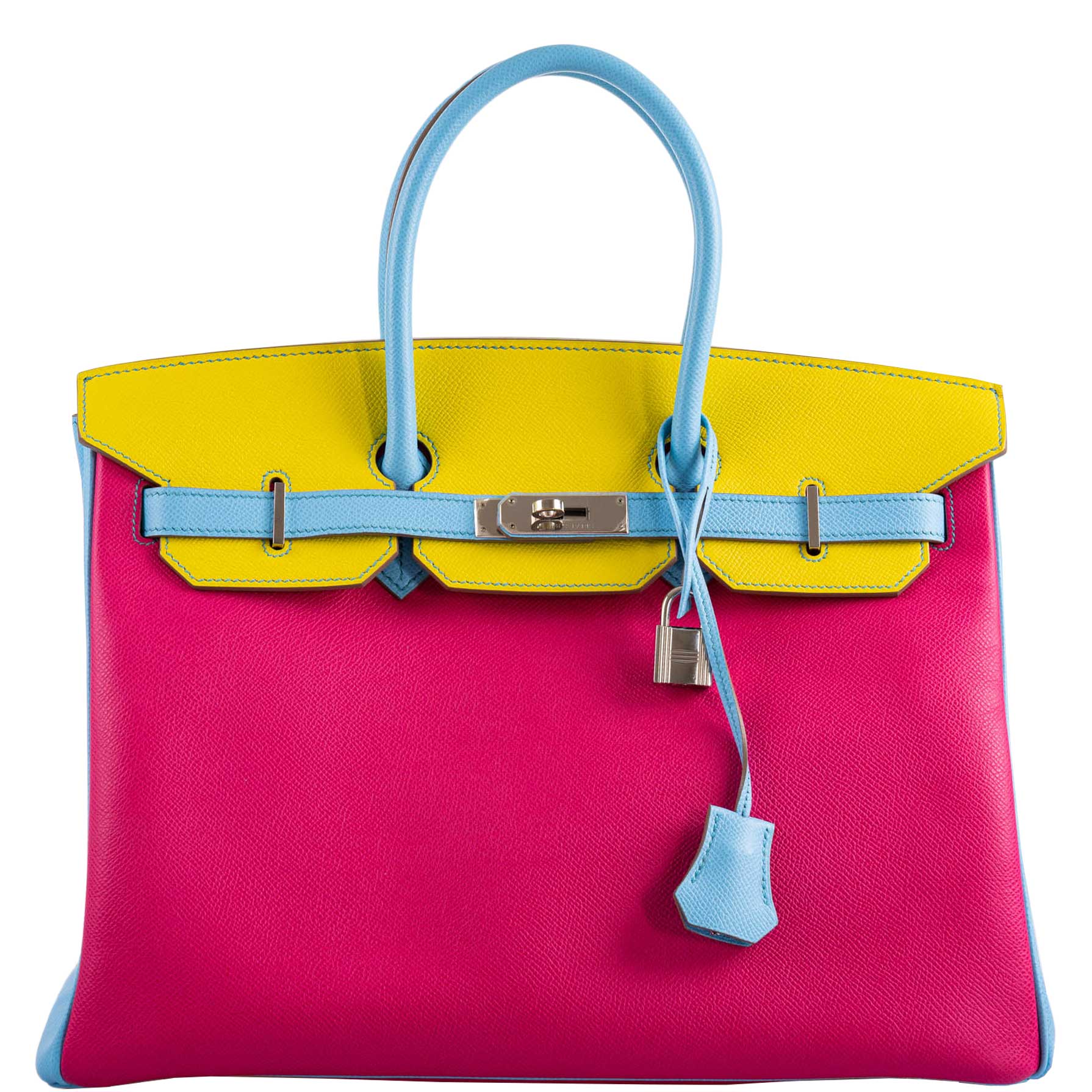 Hermes Birkin 35 HSS Rose Tyrien, Blue Celeste, Lime Epsom Palladium Hardware - 2011, O - Exclusu