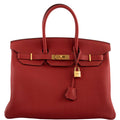 Hermes Birkin 35 HSS Rouge Vif Togo Brushed Gold Hardware - 2020, Y - Exclusu
