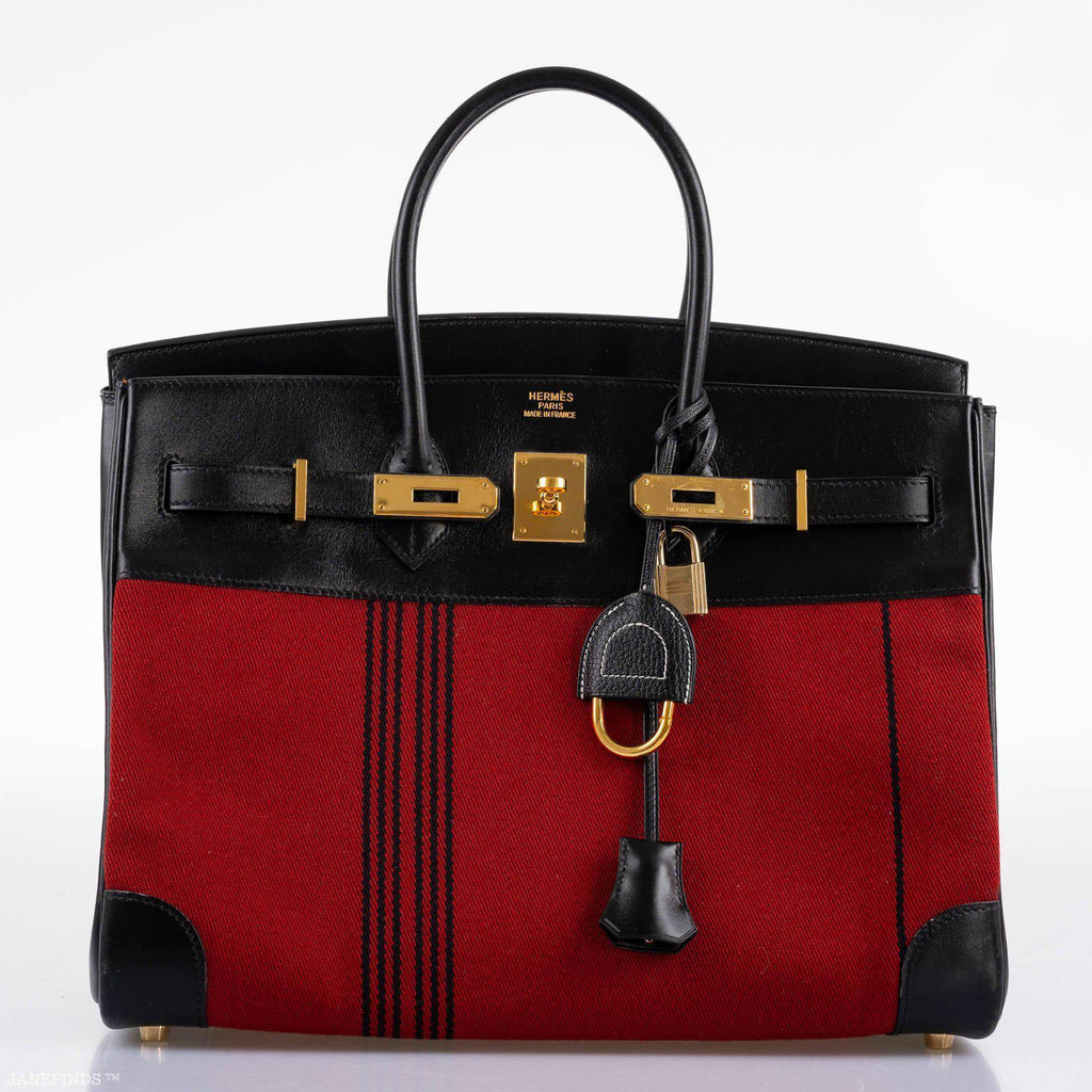 Hermes Birkin 35 Red Potamos Canvas & Black Box with Gold Hardware - 2006, J Square - Exclusu