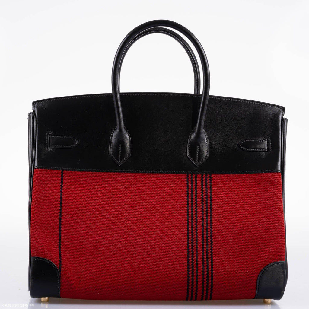 Hermes Birkin 35 Red Potamos Canvas & Black Box with Gold Hardware - 2006, J Square - Exclusu