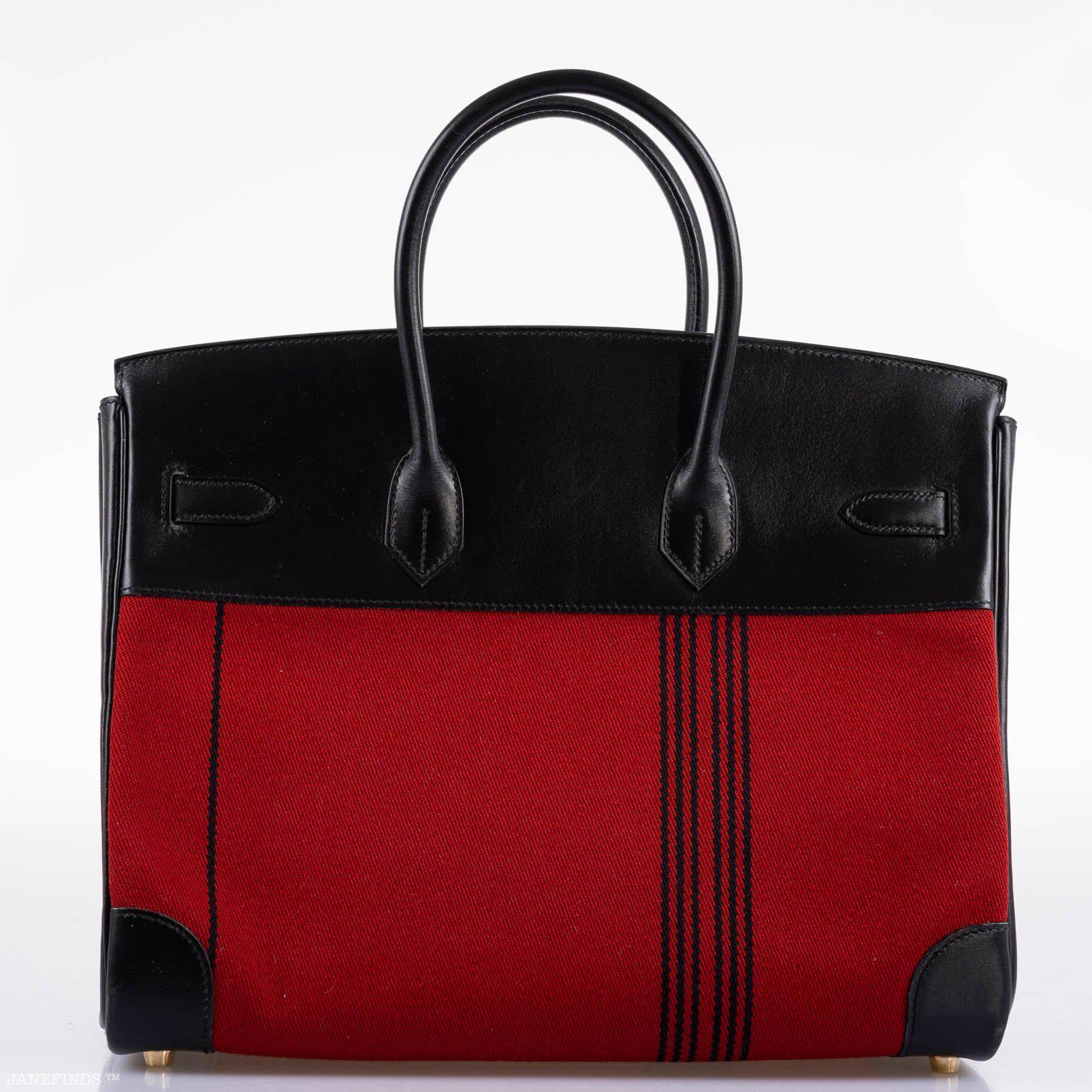 Hermes Birkin 35 Red Potamos Canvas & Black Box with Gold Hardware - 2006, J Square - Exclusu