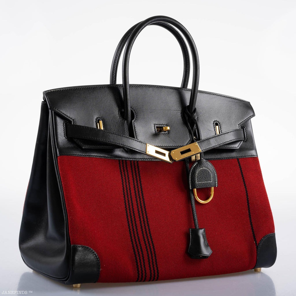 Hermes Birkin 35 Red Potamos Canvas & Black Box with Gold Hardware - 2006, J Square - Exclusu