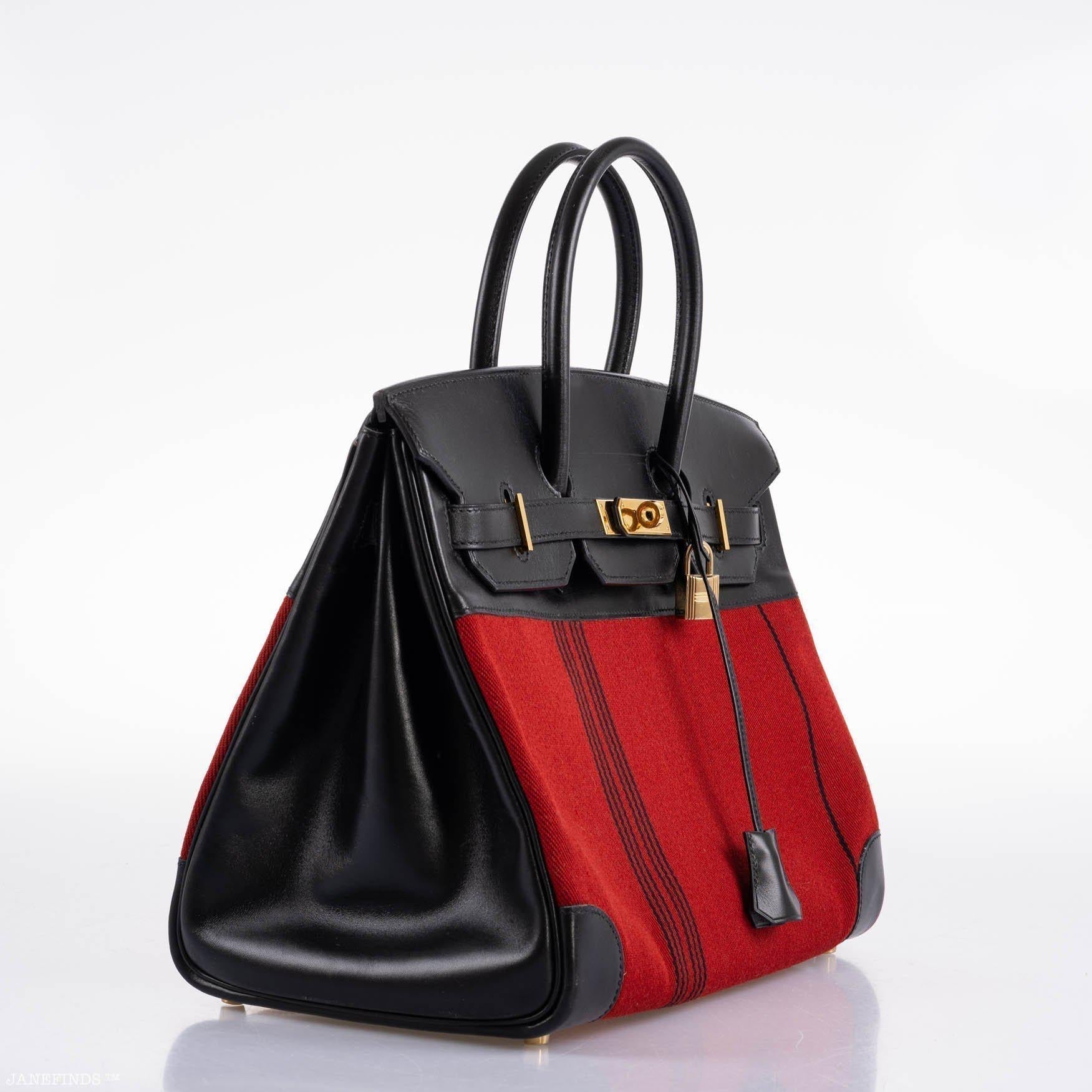 Hermes Birkin 35 Red Potamos Canvas & Black Box with Gold Hardware - 2006, J Square - Exclusu