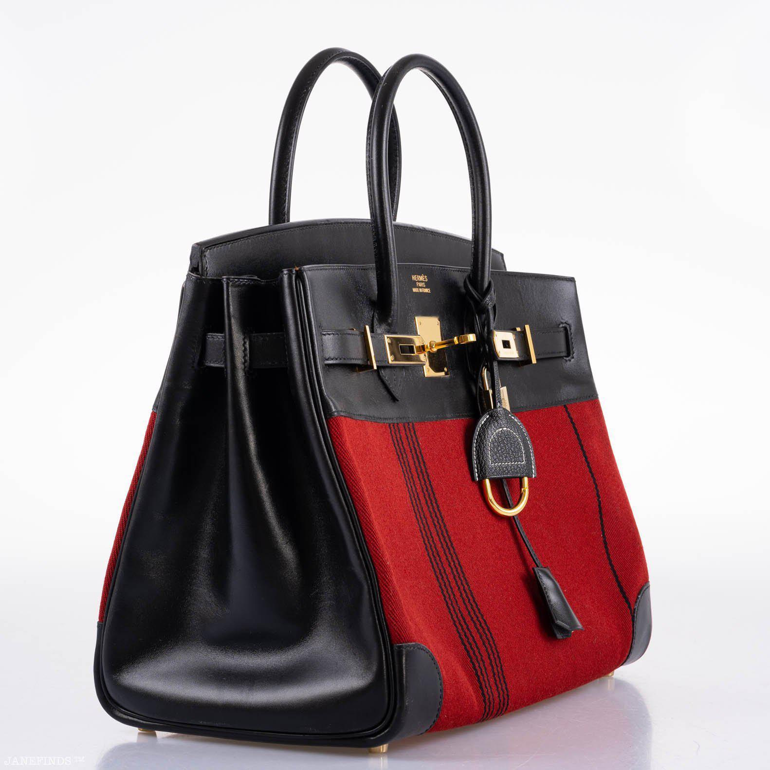 Hermes Birkin 35 Red Potamos Canvas & Black Box with Gold Hardware - 2006, J Square - Exclusu