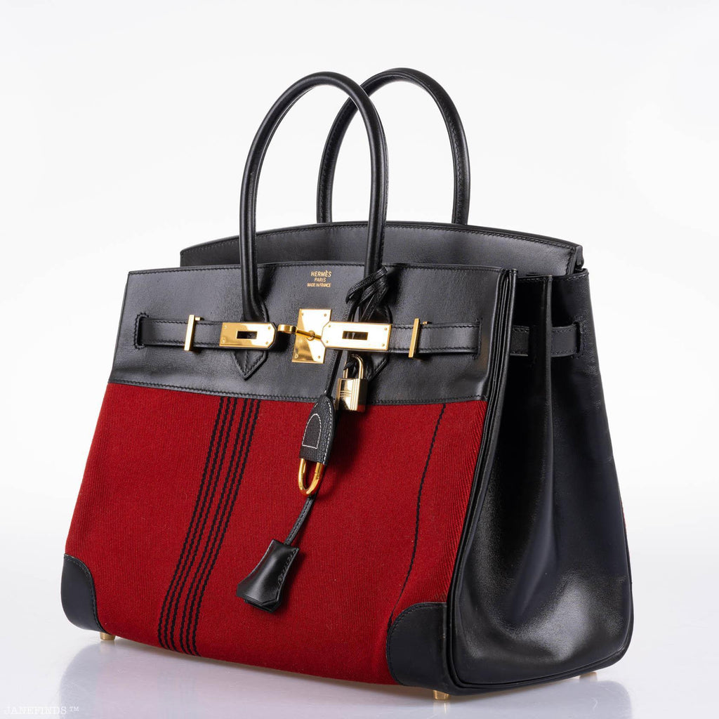 Hermes Birkin 35 Red Potamos Canvas & Black Box with Gold Hardware - 2006, J Square - Exclusu