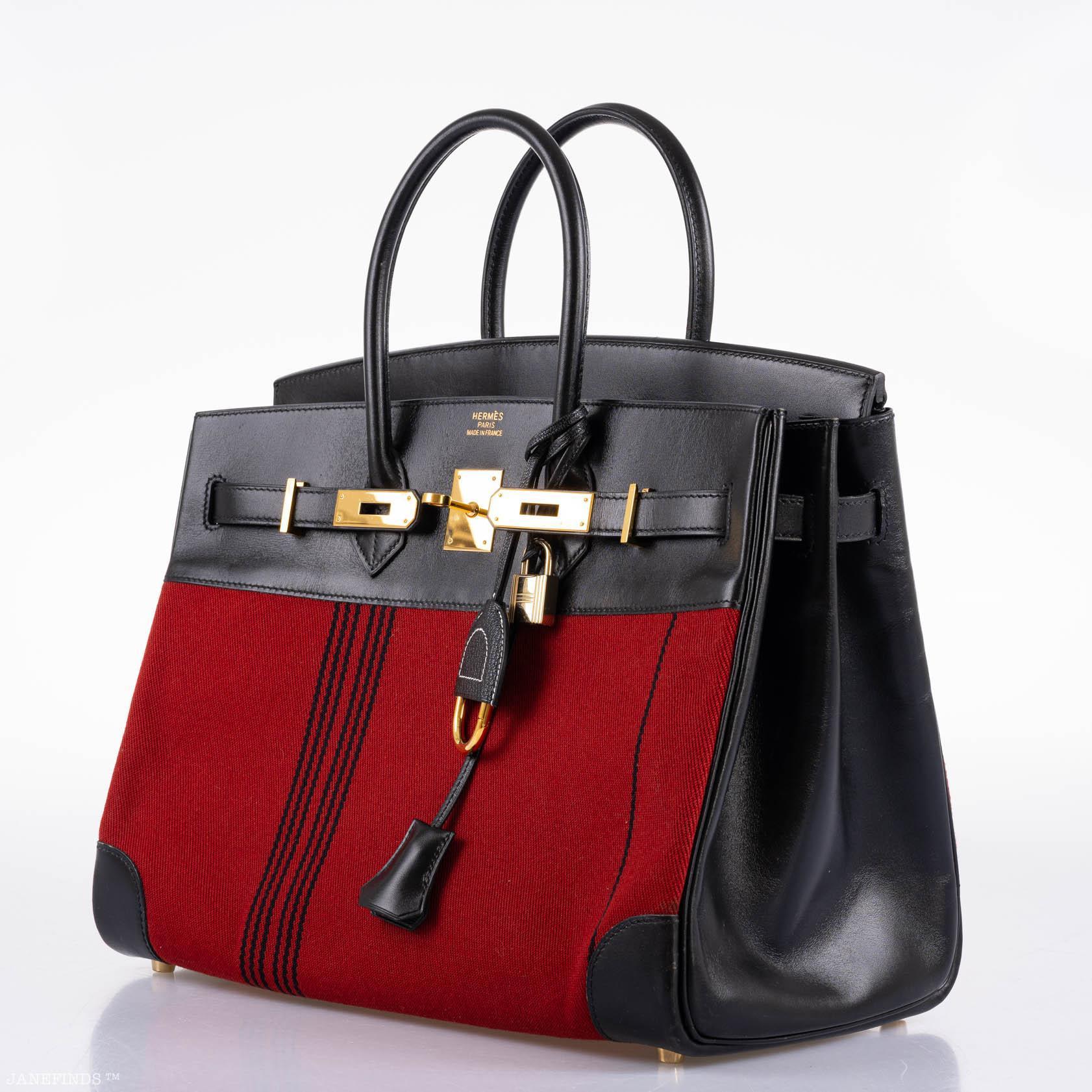 Hermes Birkin 35 Red Potamos Canvas & Black Box with Gold Hardware - 2006, J Square - Exclusu