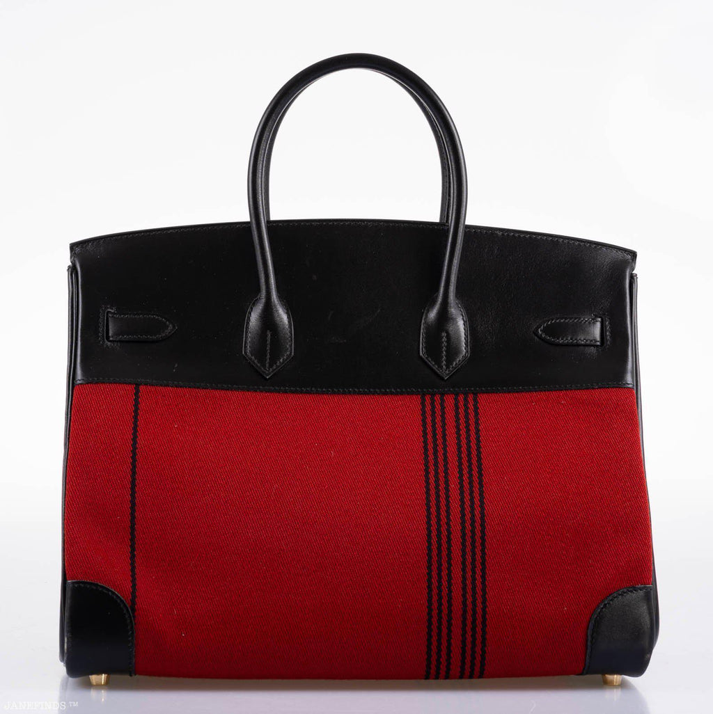 Hermes Birkin 35 Red Potamos Canvas & Black Box with Gold Hardware - 2006, J Square - Exclusu