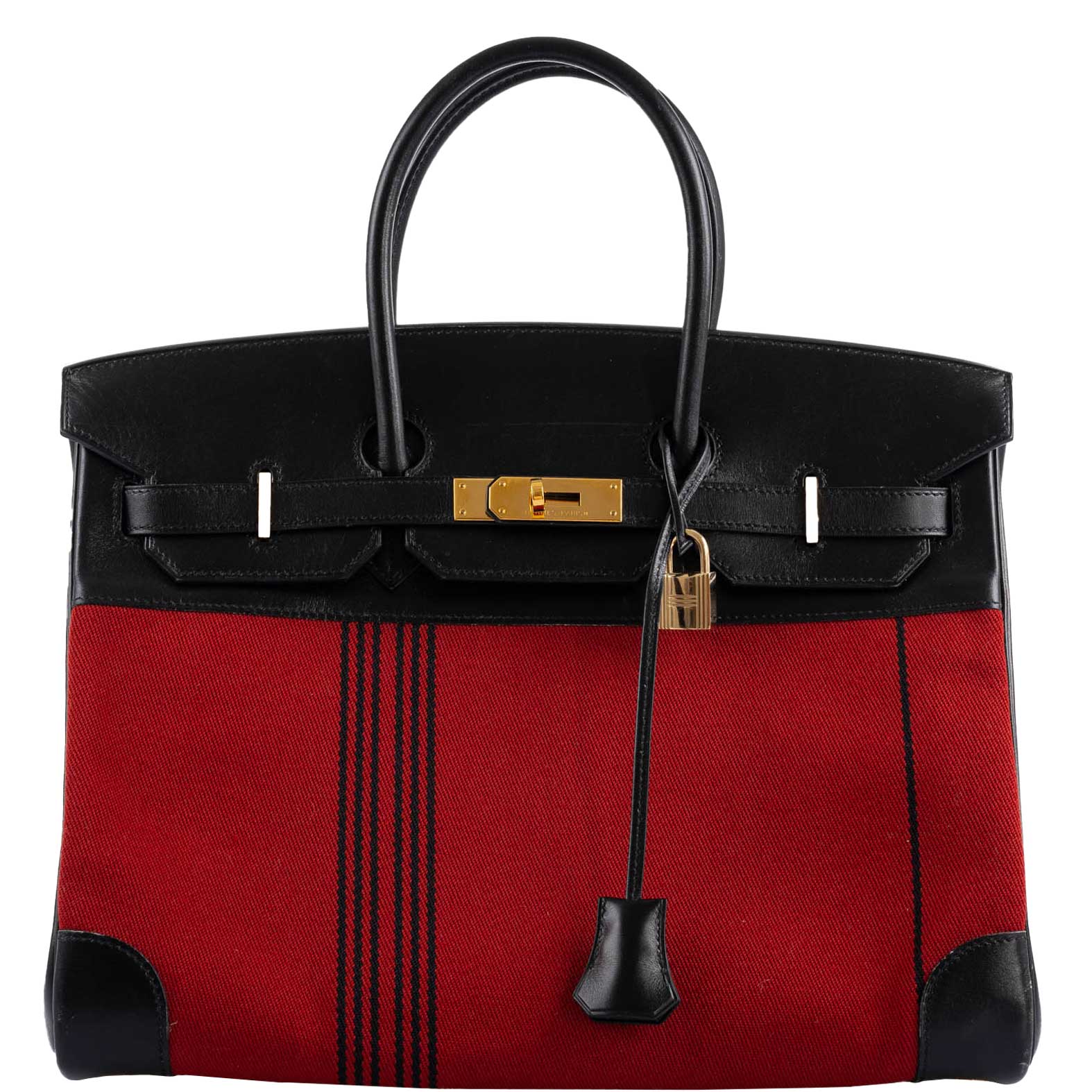 Hermes Birkin 35 Red Potamos Canvas & Black Box with Gold Hardware - 2006, J Square - Exclusu